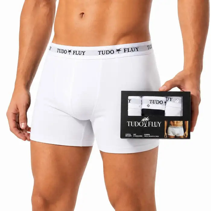 Kit 3 cuecas boxer TUDO FLUY - branca