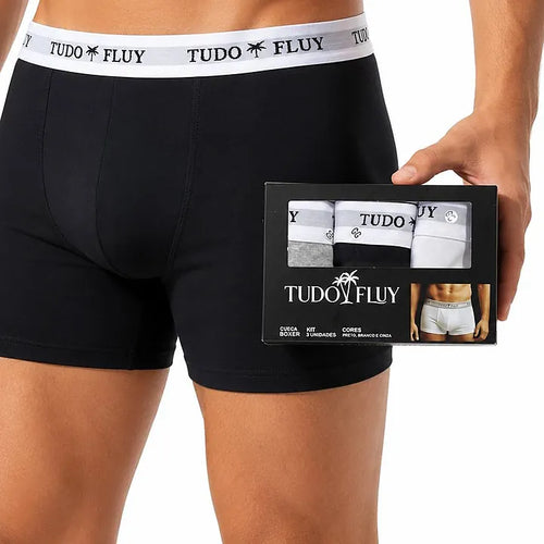 Kit 3 cuecas boxer TUDO FLUY com a caixa personalizada
