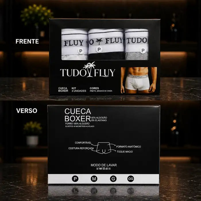 Cueca boxer TUDO FLUY frente e verso