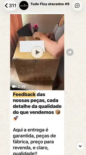 Print do grupo Tudo Fluy atacados #9: vídeo de feedback com a caixa do pedido